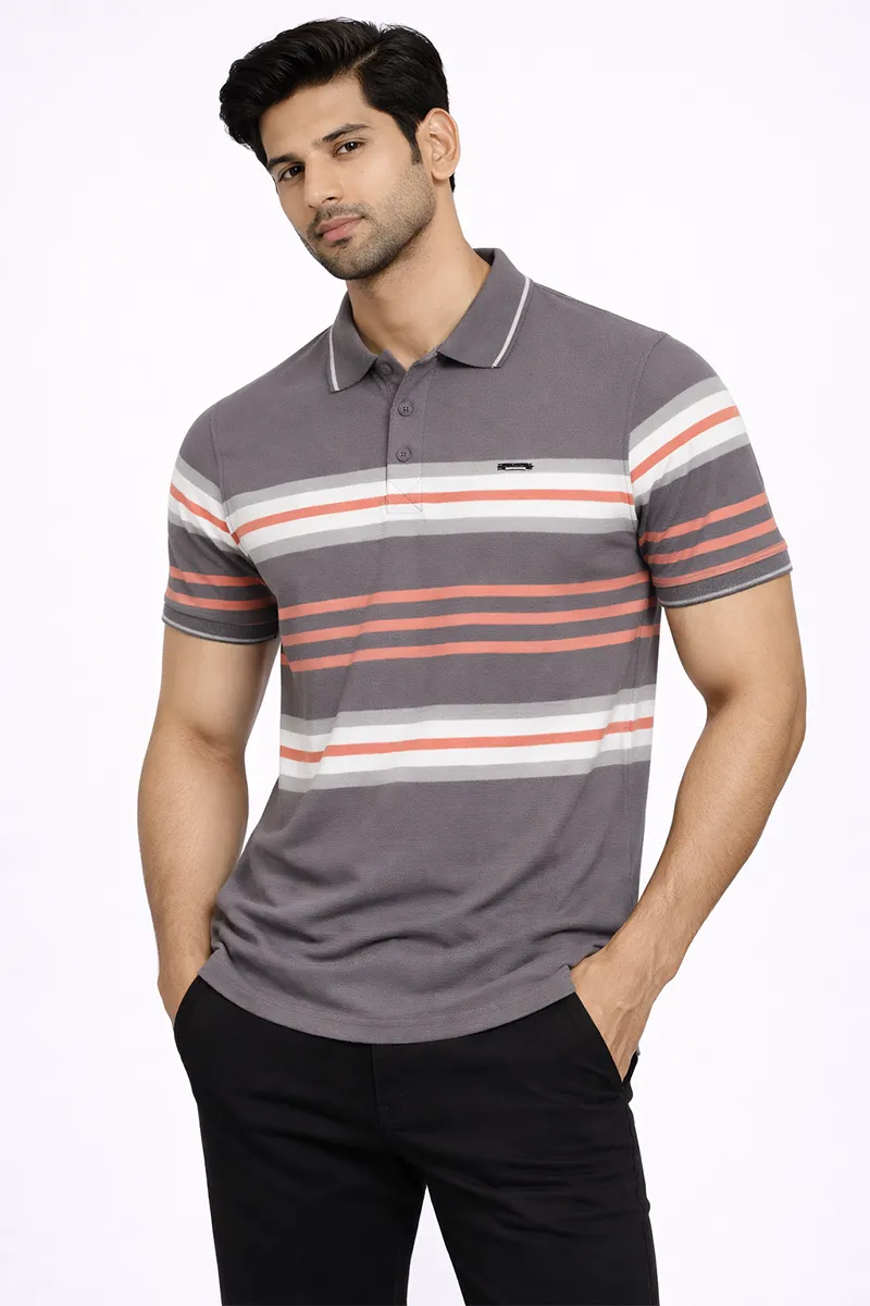 Men's Cotton Polo Neck Casual T-shirt CLMTS31GRE40