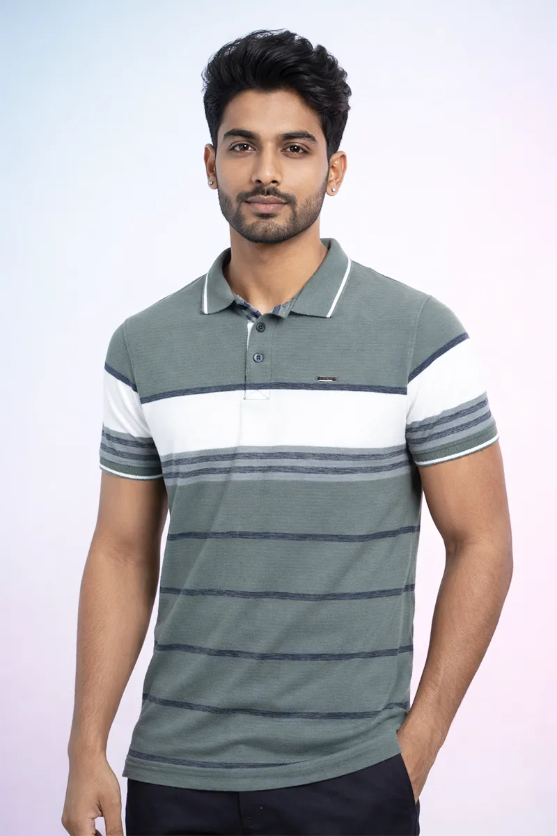 Men's Cotton Polo Neck Casual T-shirt CLMTS32GRE42