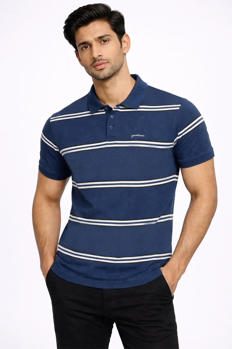 Cotton Striped Polo Neck T-shirt for Men CLMTS38DAR42