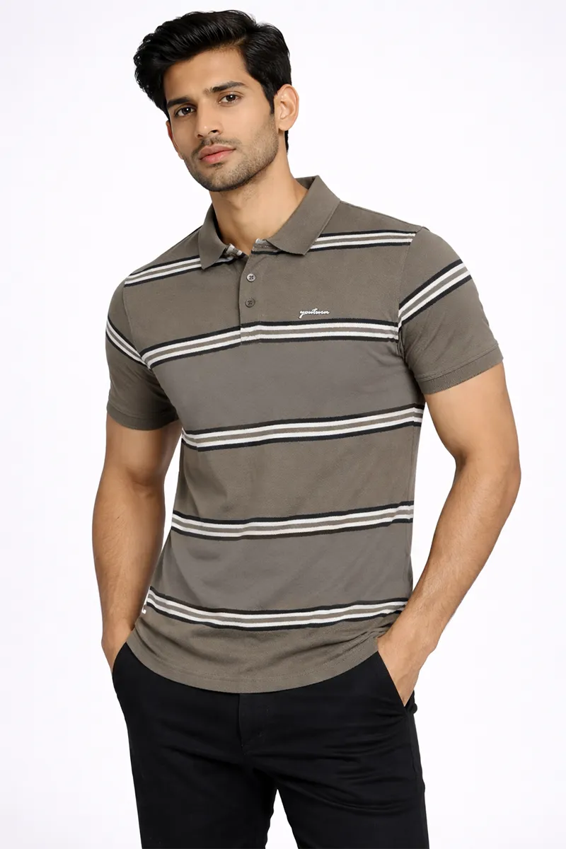 Cotton Striped Polo Neck T-shirt for Men CLMTS39OLI40