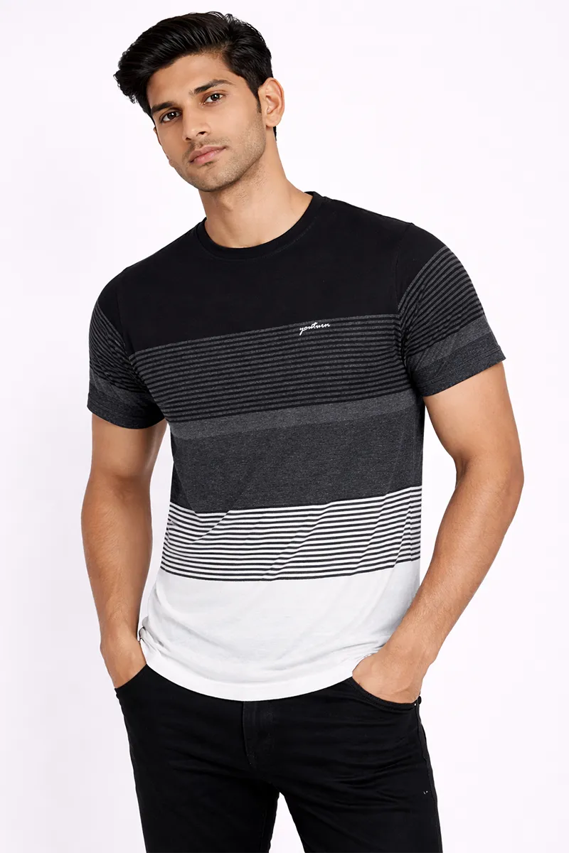 Men's Cotton Colorblock Round Neck T-shirt CLMTS41BLA40