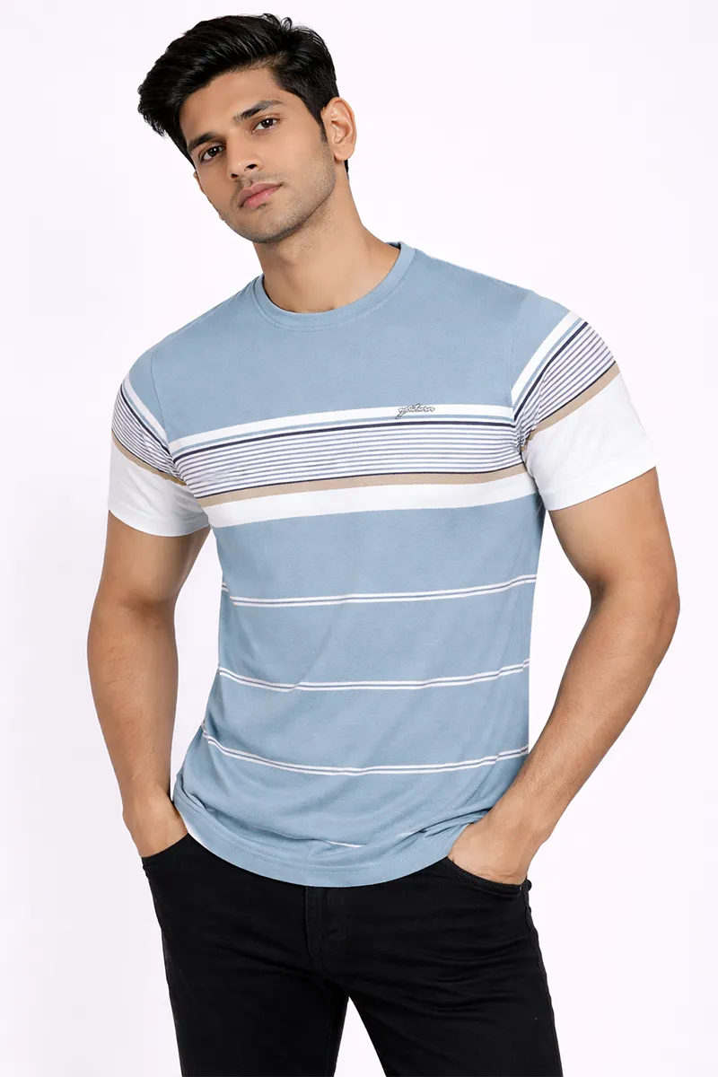Men's Cotton Colorblock Round Neck T-shirt CLMTS43BLU40