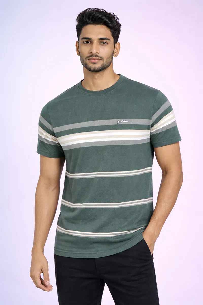 Men's Cotton Colorblock Round Neck T-shirt CLMTS48GRE38