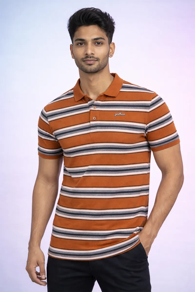 Men's Cotton Colorblock Polo Neck T-shirt CLMTS51BRO42