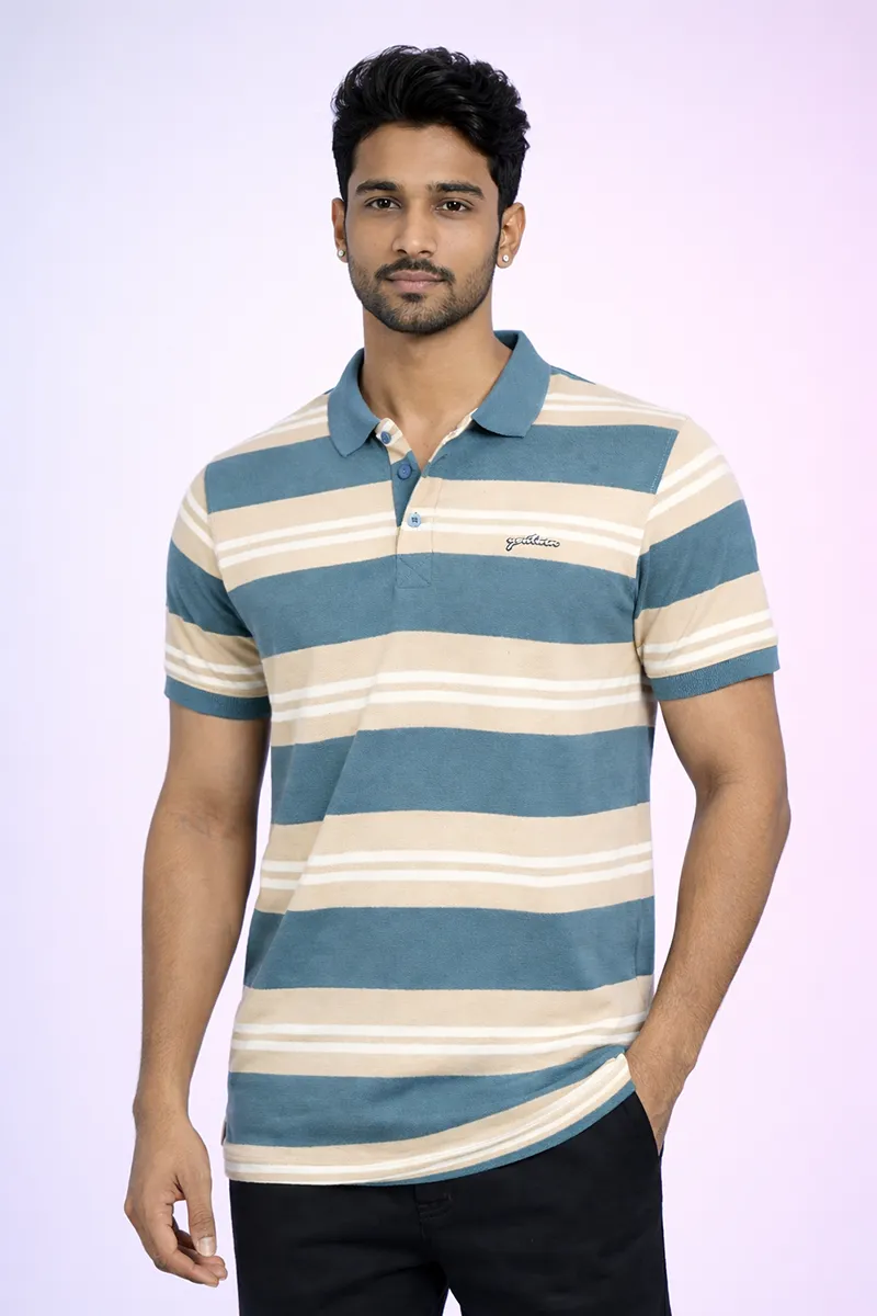 Men's Cotton Colorblock Polo Neck T-shirt CLMTS52GRE40