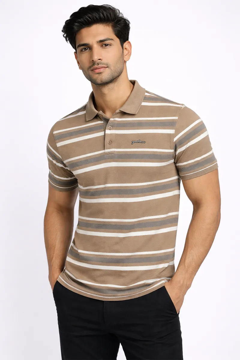 Men's Cotton Colorblock Polo Neck T-shirt