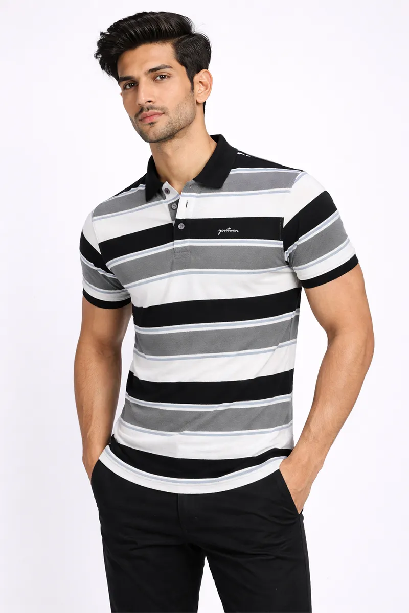 Men's Cotton Colorblock Polo Neck T-shirt