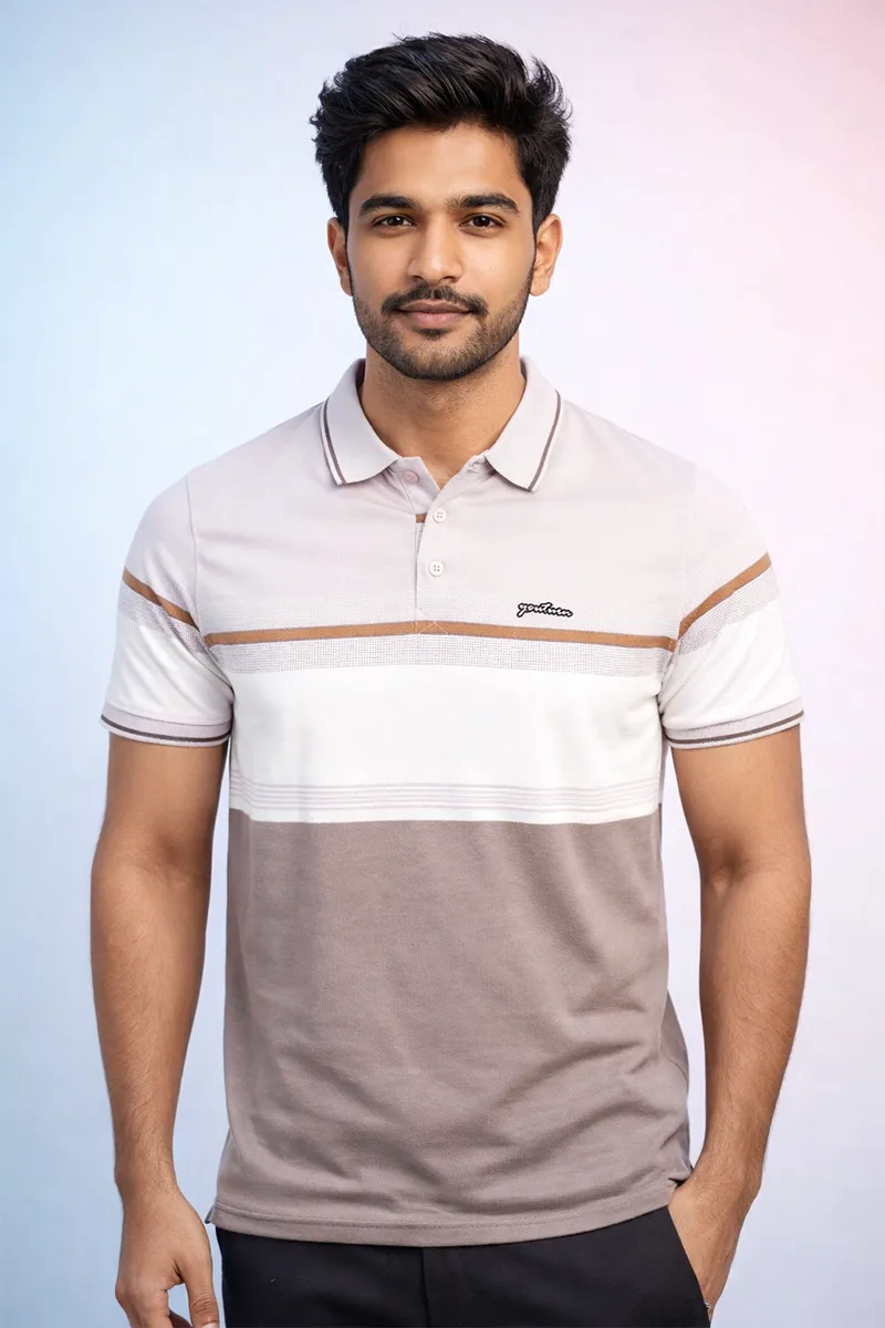 Cotton Colorblock Polo Neck T-shirt for Mens CLMTS57MAU42