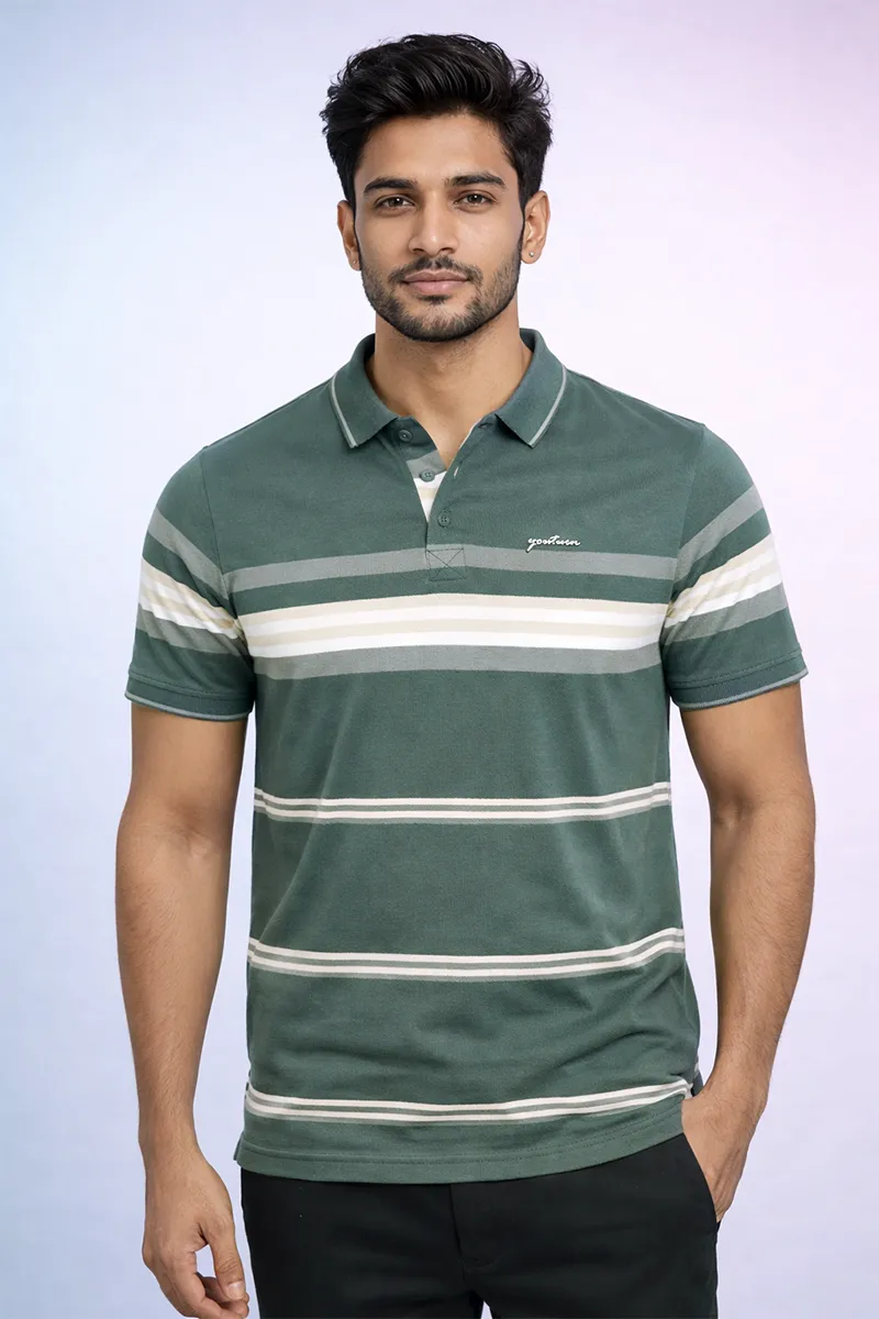 Cotton Colorblock Polo Neck T-shirt for Mens  CLMTS58GRE38