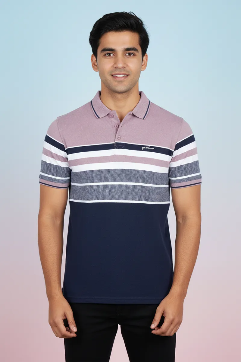 Cotton Colorblock Polo Neck T-shirt for Mens  CLMTS59DUS38