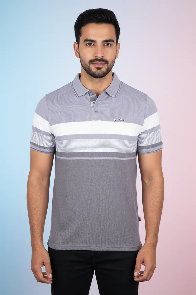 Cotton Colorblock Polo Neck T-shirt for Mens CLMTS60LAV42
