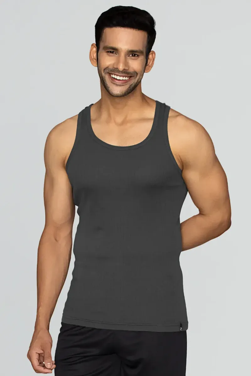 Men's Textured Combed Cotton Vest CLMVS06GREXL