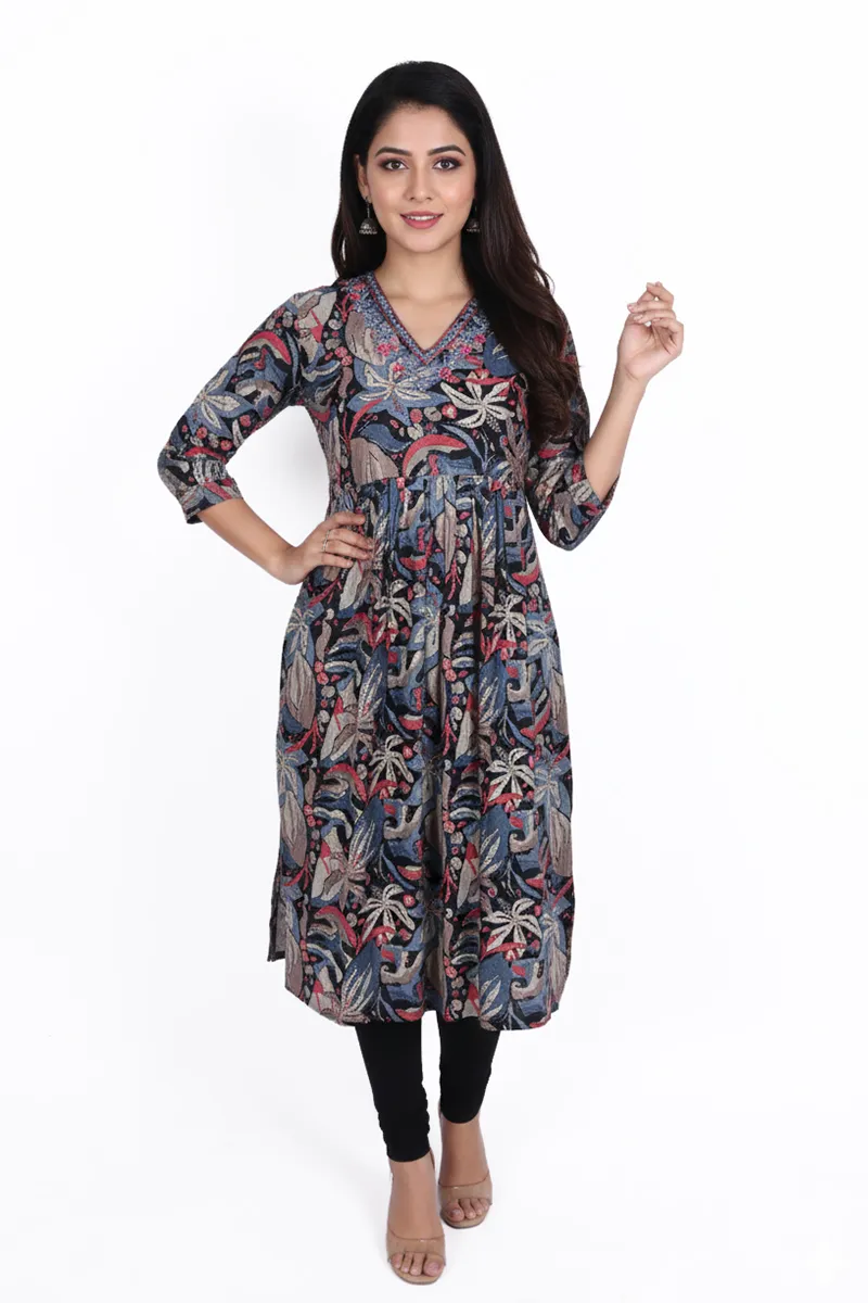 Rayon Printed Kurti with Pant Set for Women