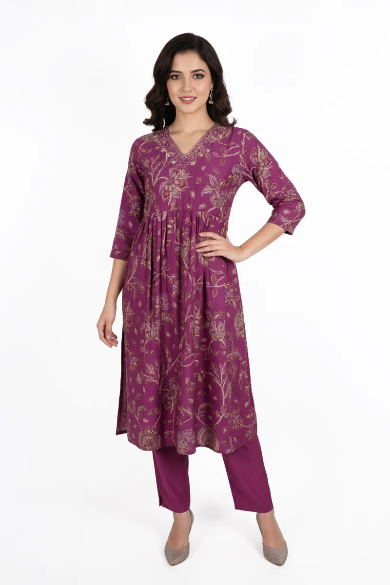 Rayon Printed Kurti with Pant Set for Women