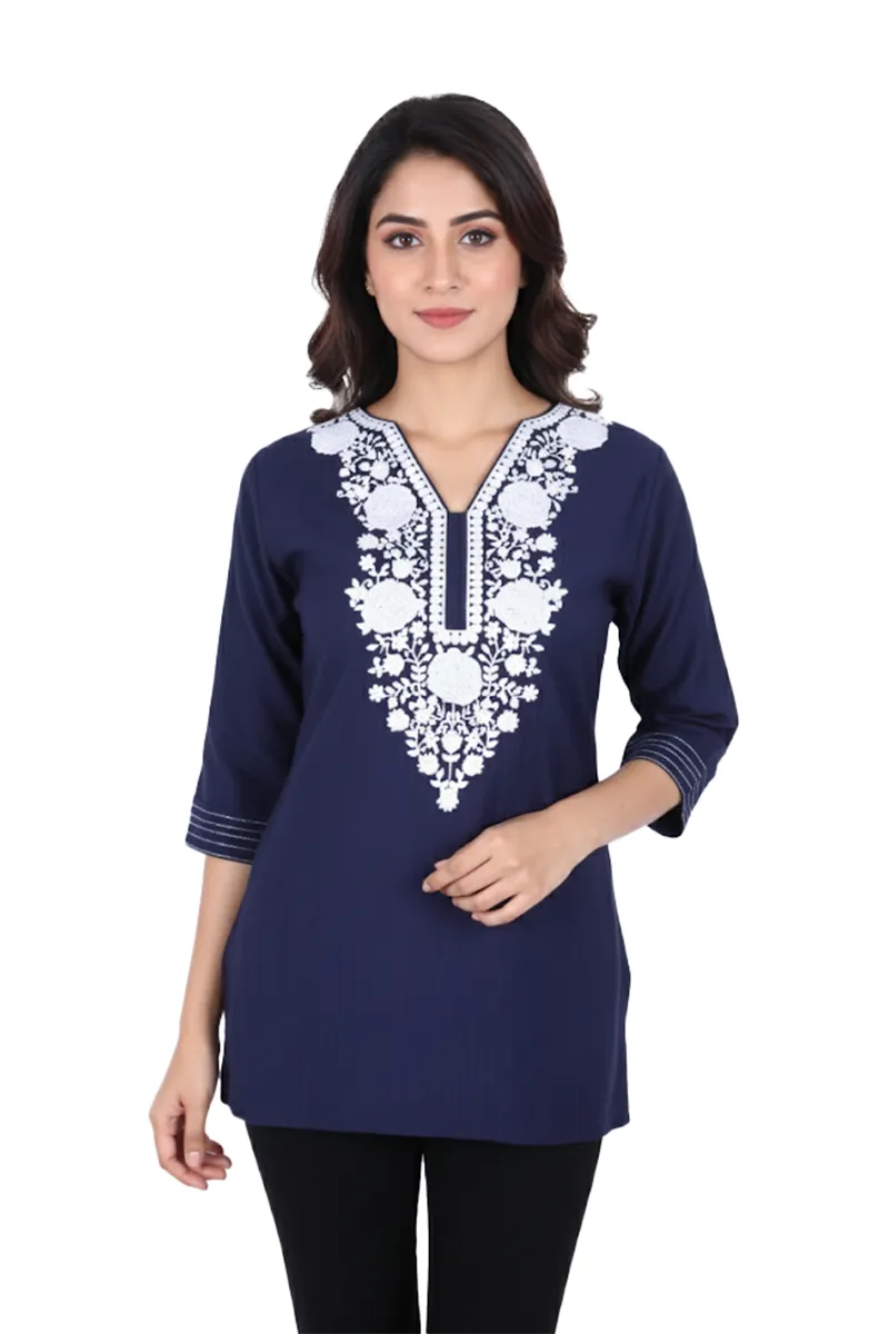 Cotton Embroidered Top for Women CLW00009NAVXL