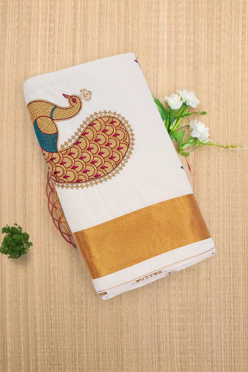 Kerala Cotton Gold Border Saree for Women CLW00077PINFRESIZ