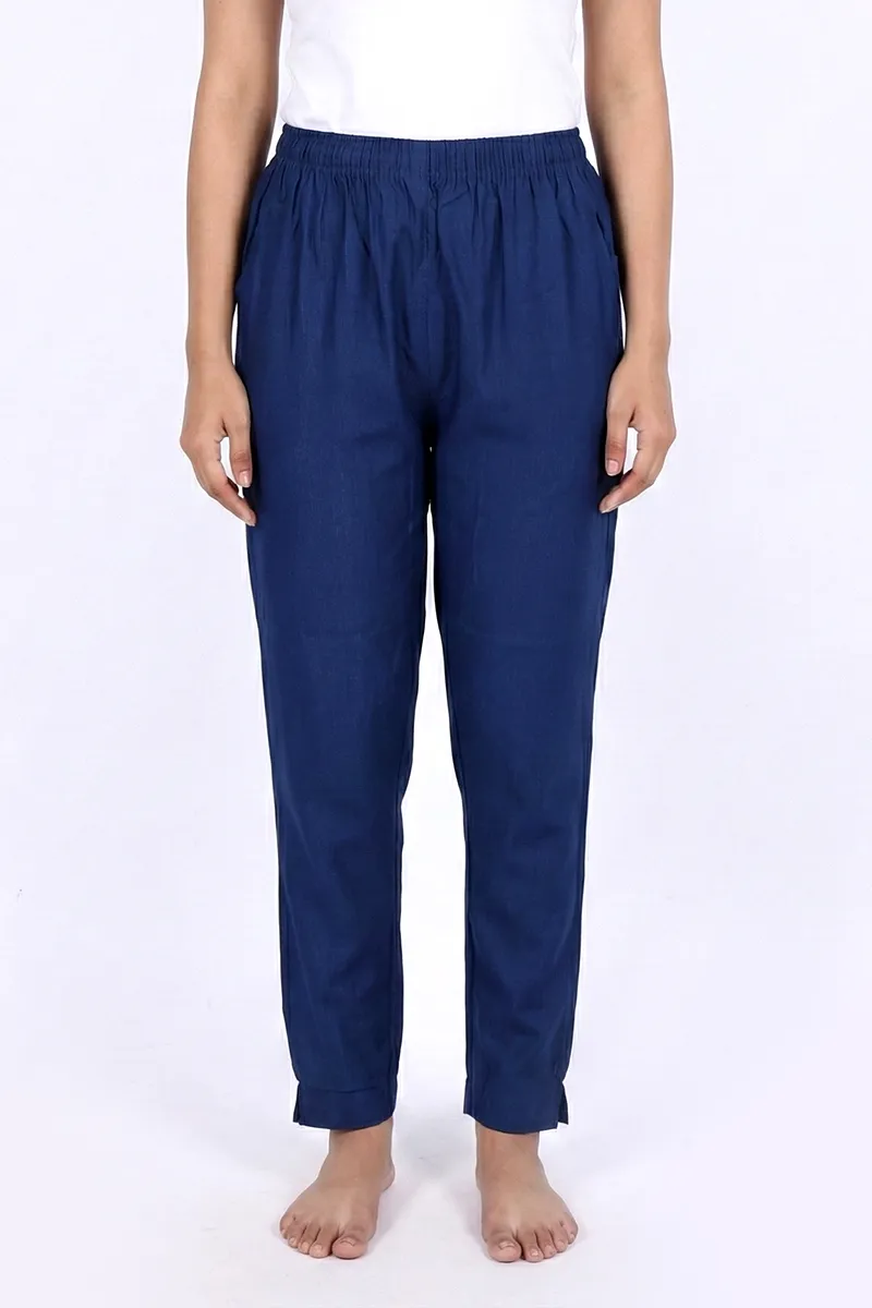 Cotton Blend Solid Kurti Pant for Women CLW00095BLU3XL