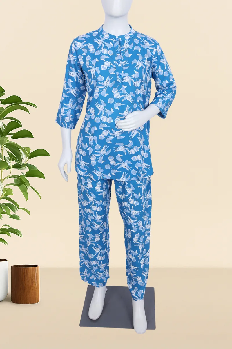 Cotton Blend Floral Printed Co-ord Set for Women CLW00104BLUL