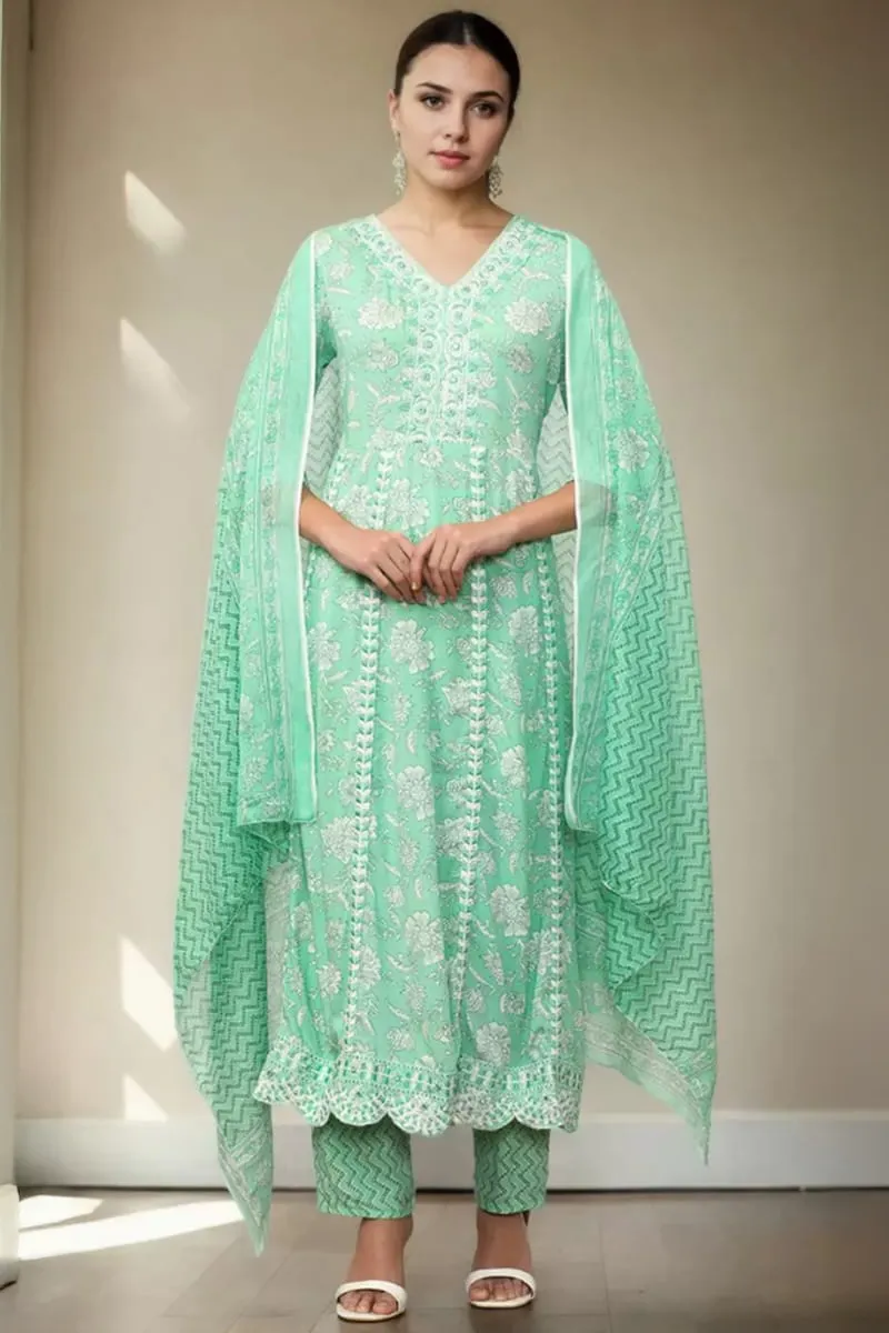 Cotton Floral Printed Kurti with Pant & Dupatta Set for Women  