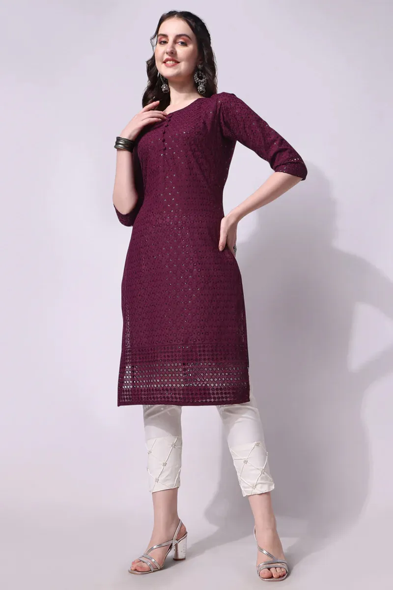 Cotton Embroidered Kurti with Pant Set for Women