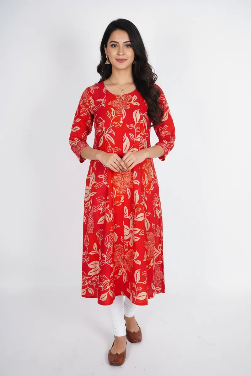 Rayon Botanical Printed Kurti for Women CLW00184REDXL