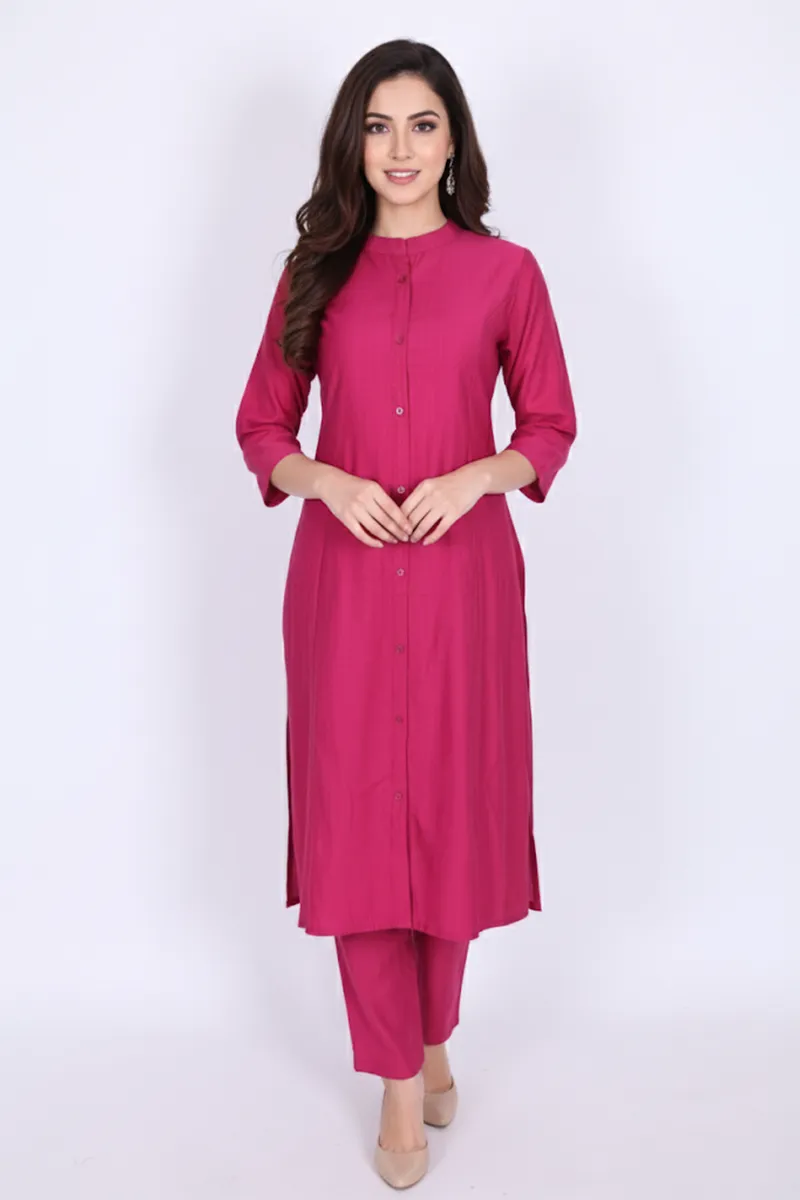 Rayon Solid Kurti with Pant Set for Women CLW00187DEEPINXXL
