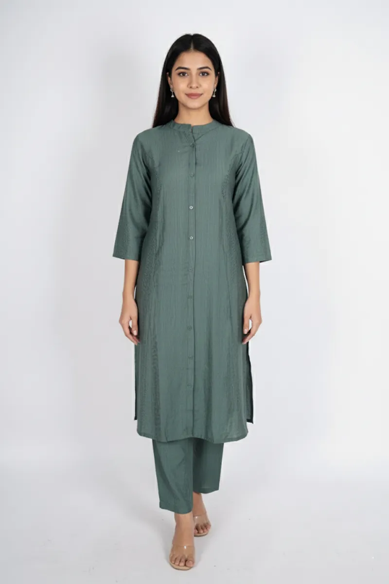 Rayon Solid Kurti with Pant Set for Women CLW00187SAGXXL
