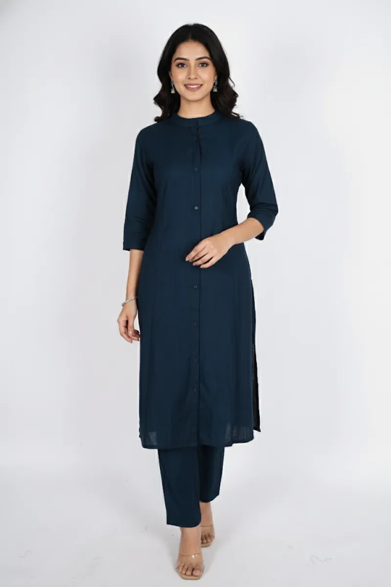 Rayon Solid Kurti with Pant Set for Women CLW00187TEAXXL