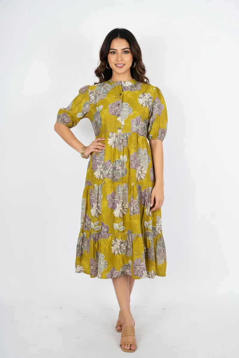 Rayon Floral Printed A-line Kurti for Women CLW00190OLIXXL