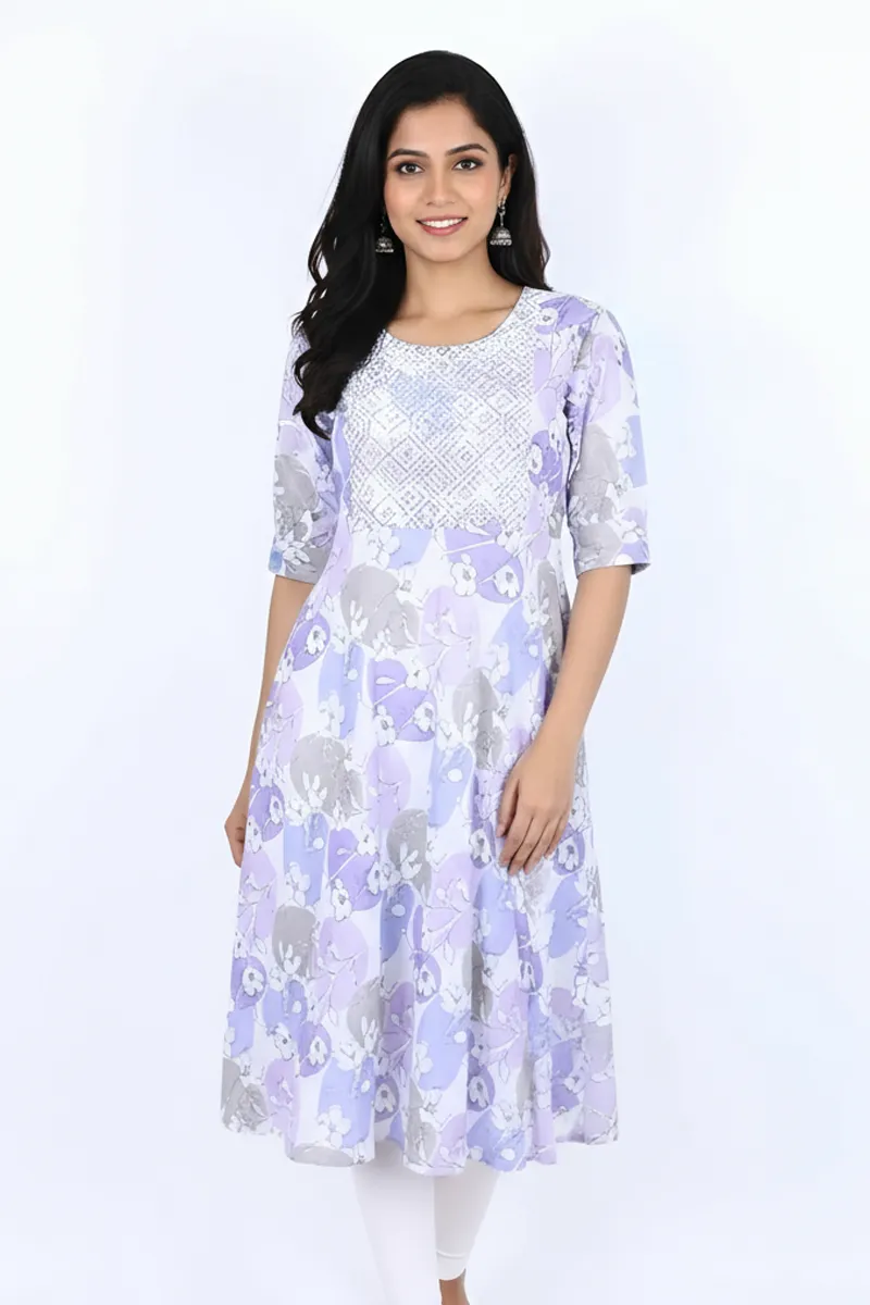 Rayon Floral Printed A-line Kurti for Women 