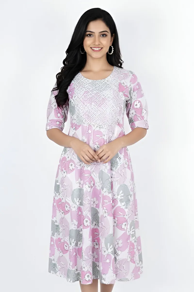 Rayon Floral Printed A-line Kurti for Women CLW00197PINM