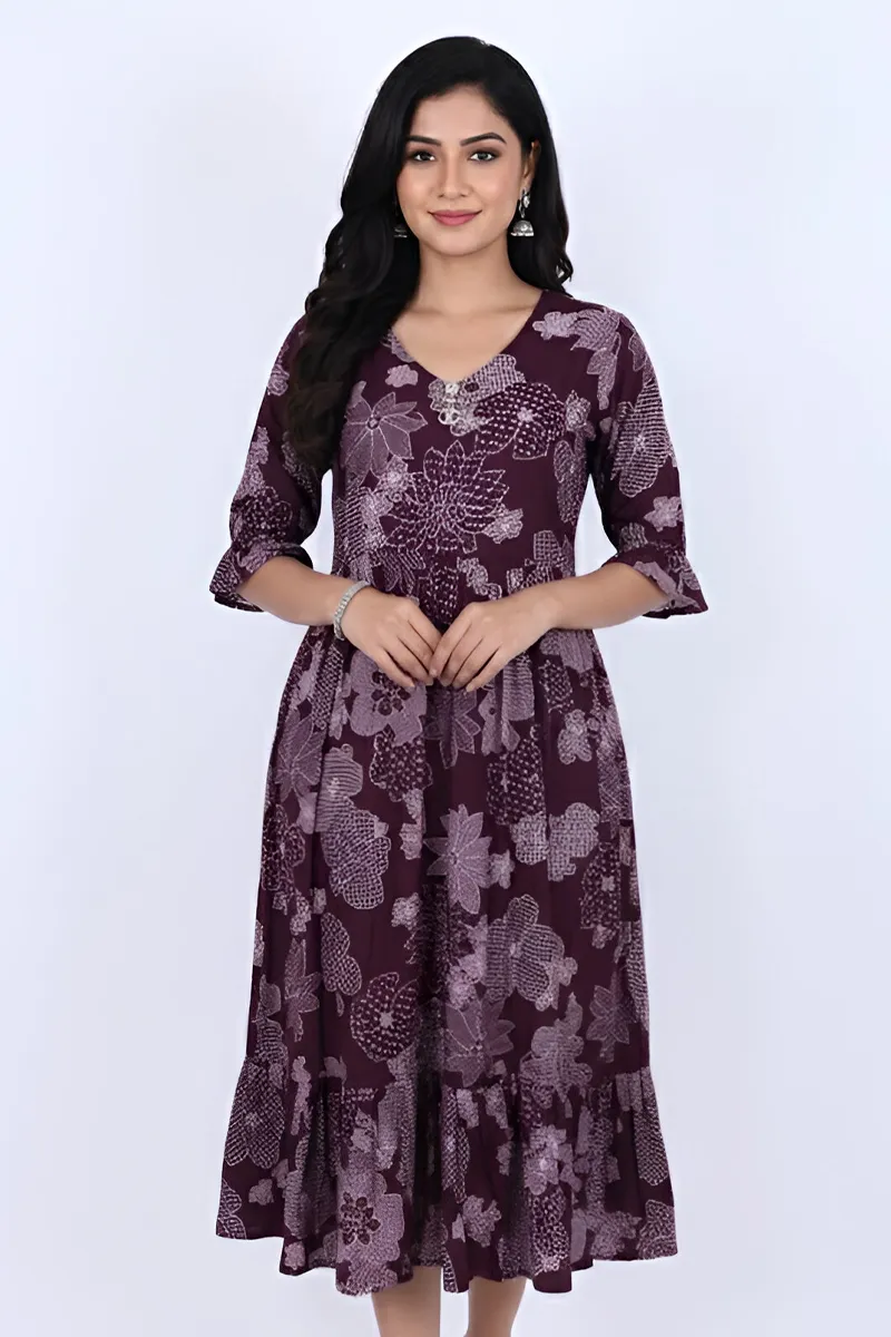 Rayon Floral Printed A-line Dress for Women 
