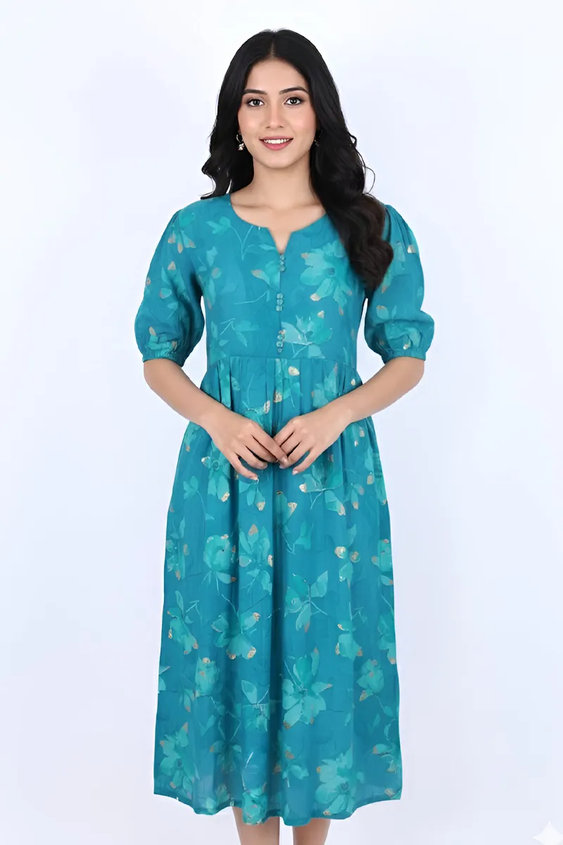Rayon Floral Printed A-line Dress for Women CLW00202GREL