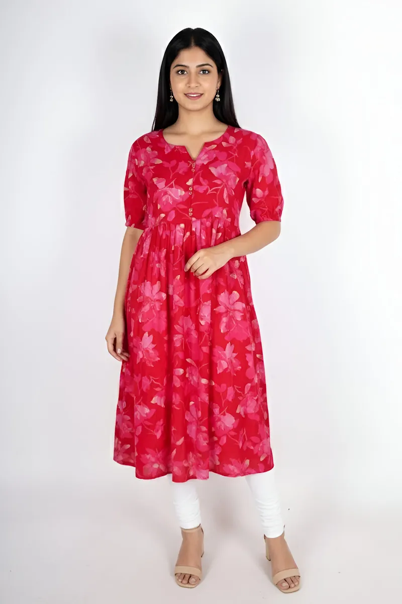 Rayon Floral Printed A-line Dress for Women CLW00202PINXXL