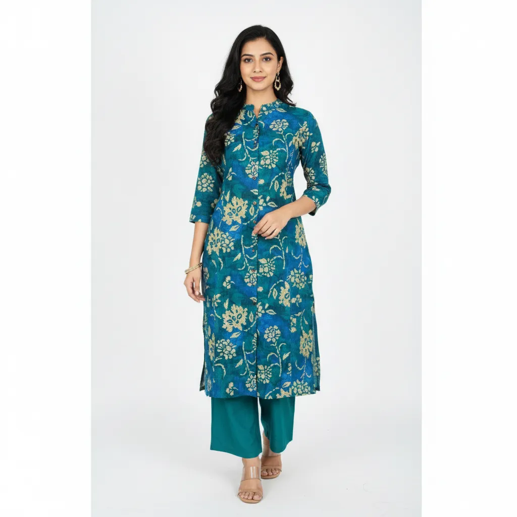 Rayon Floral Printed Kurti with Pant Set for Women 