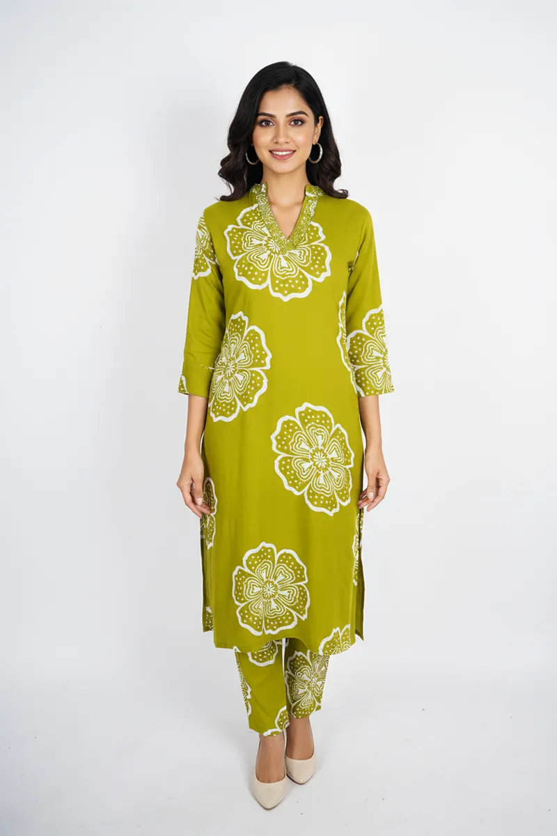 Rayon Floral Printed Kurti with Pant Set for Women 