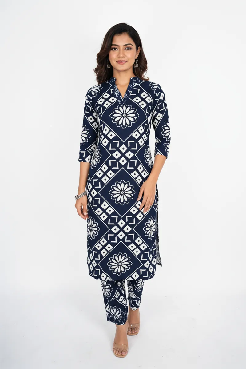 Rayon Printed Kurti with Pant Set for Women