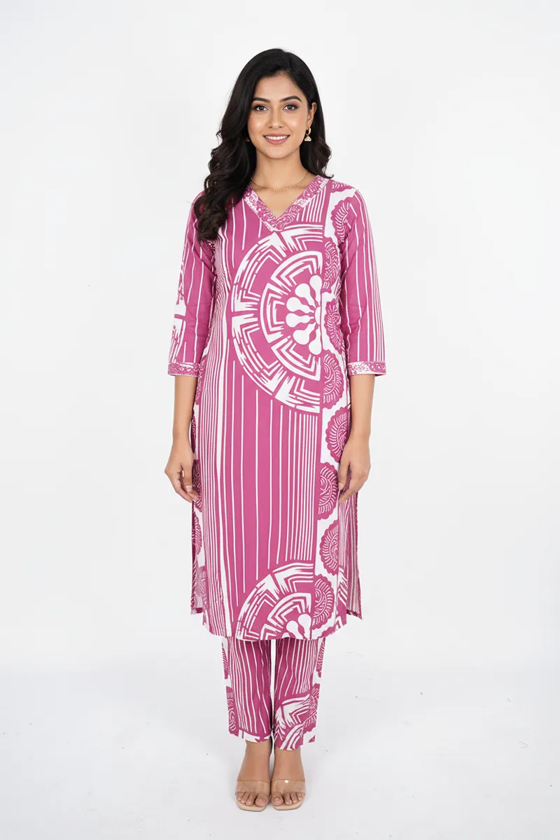 Rayon Printed Kurti with Pant Set for Women 