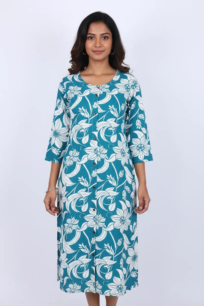 Rayon Floral Printed Kurti for Women CLW00240TEAL