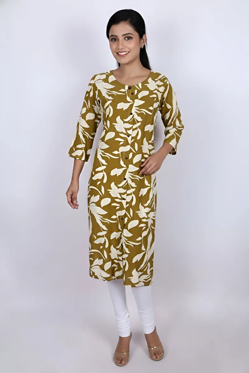 Rayon Botanical Printed Kurti for Women CLW00242OLIM