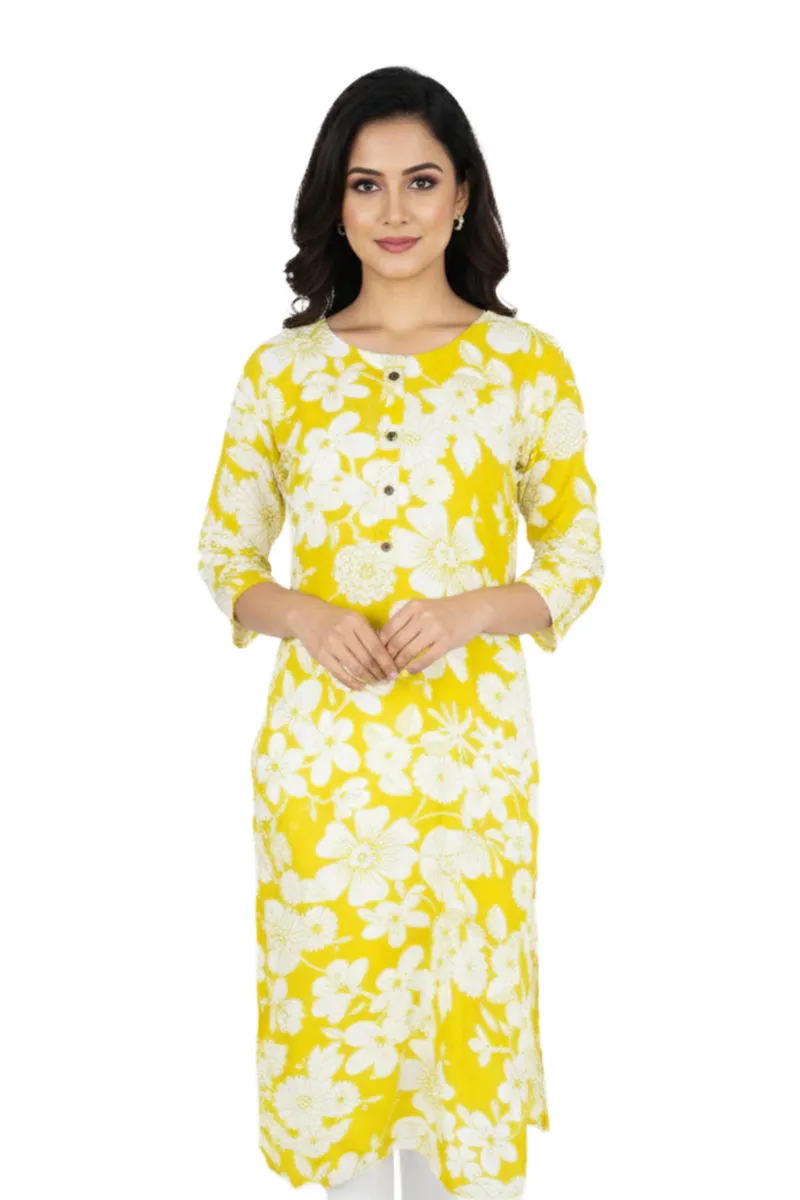 Rayon Floral Printed Kurti for Women CLW00244LIMYELL