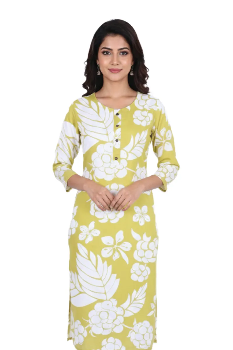 Rayon Floral Printed Kurti for Women 