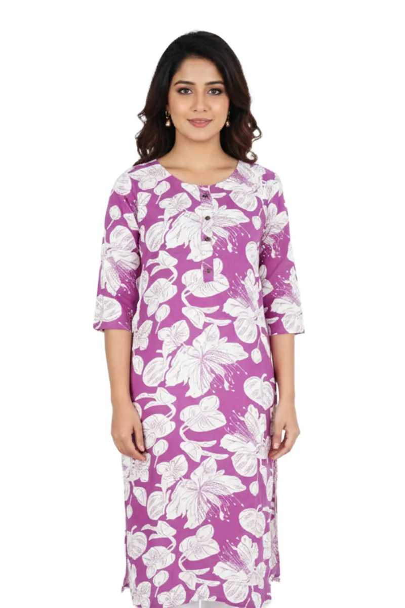 Rayon Floral Printed Kurti for Women 