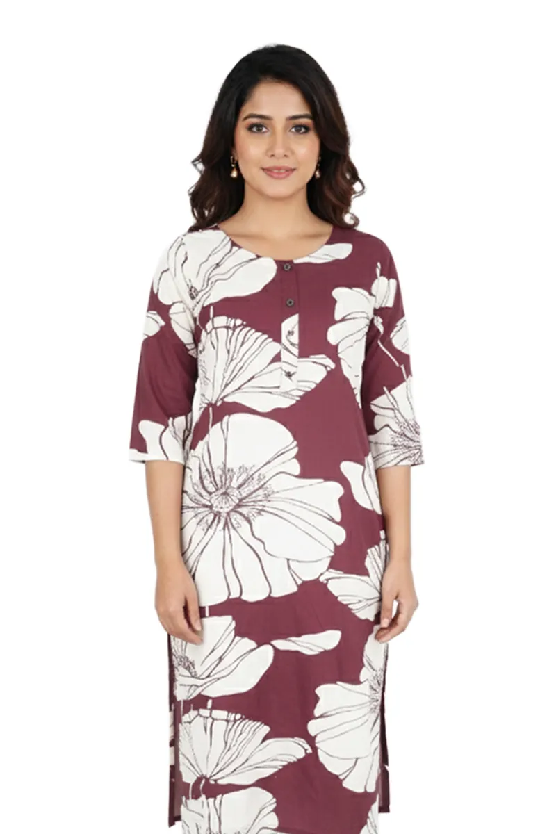 Rayon Floral Printed Kurti for Women 