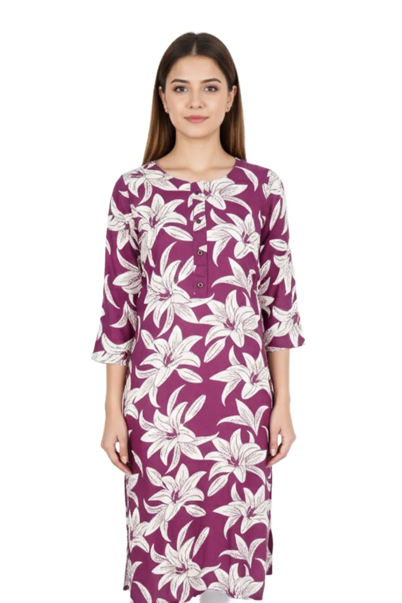 Rayon Floral Printed Kurti for Women 