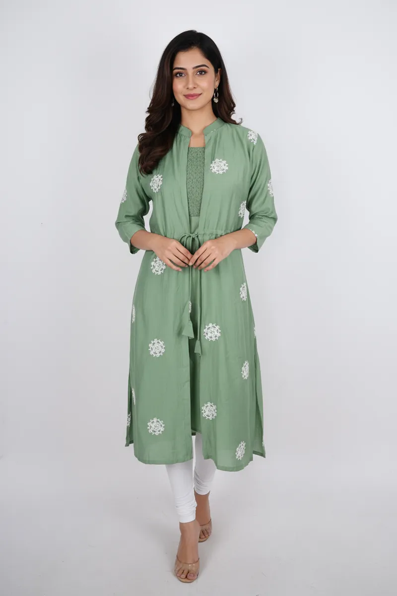Cotton Embroidered A-line Jacket Kurta for Women 