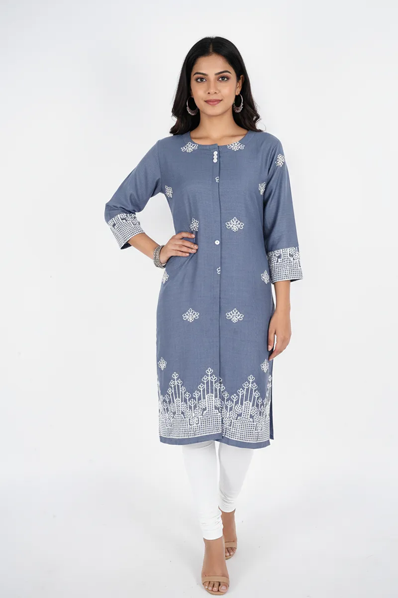 Cotton Blend Embroidered Kurti for Women 