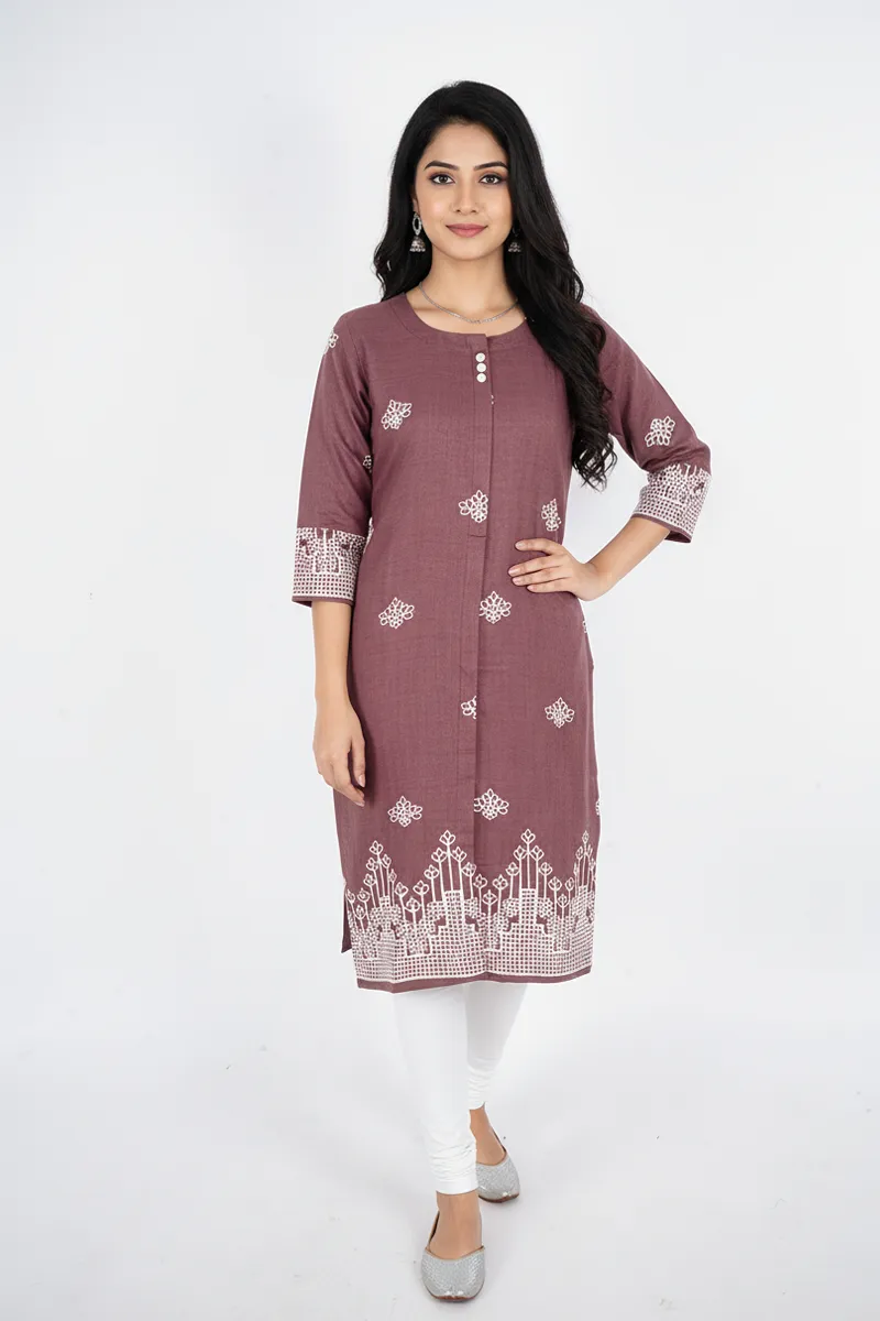 Cotton Blend Embroidered Kurti for Women CLW00269MAUXL