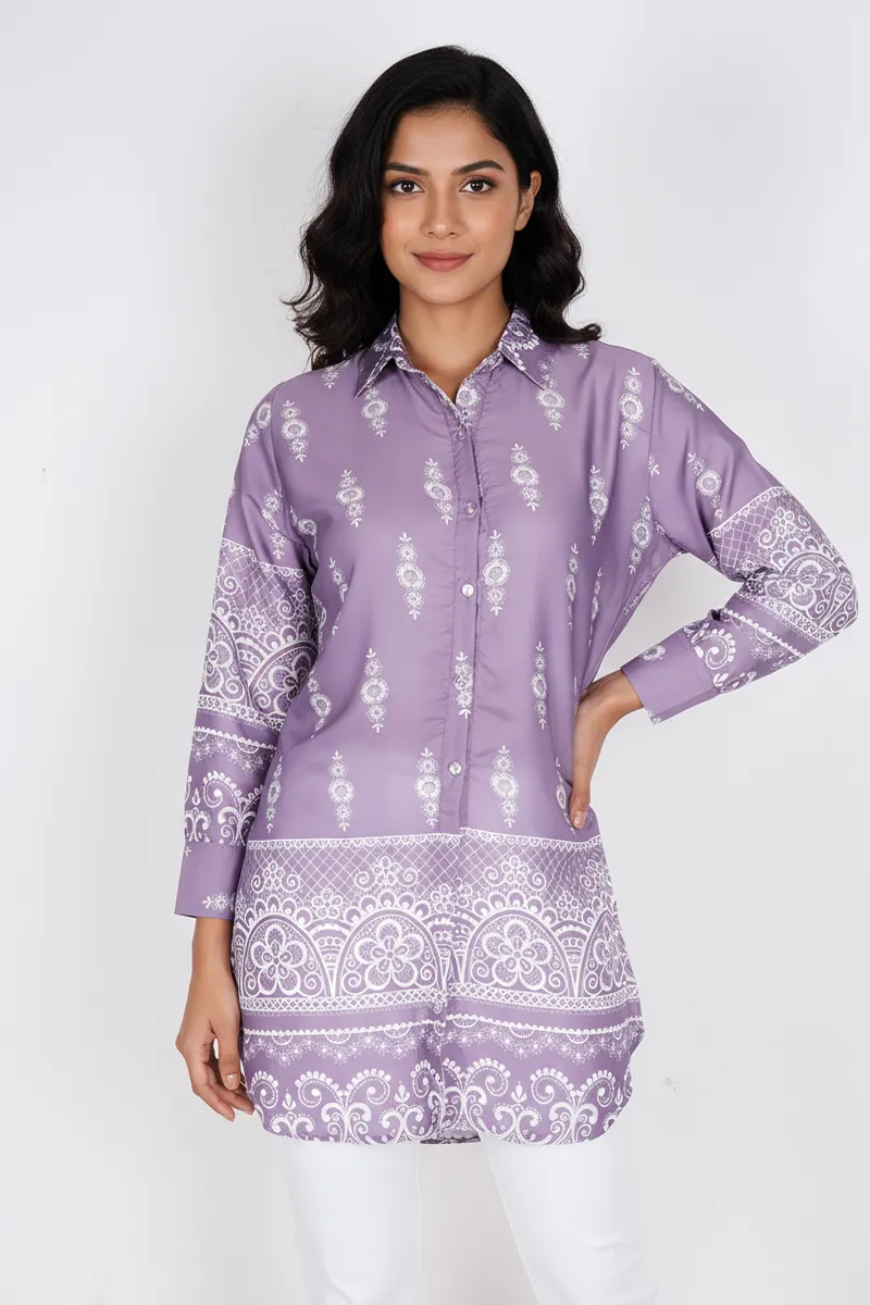 Rayon Floral Printed Shirt Style Top for Women 