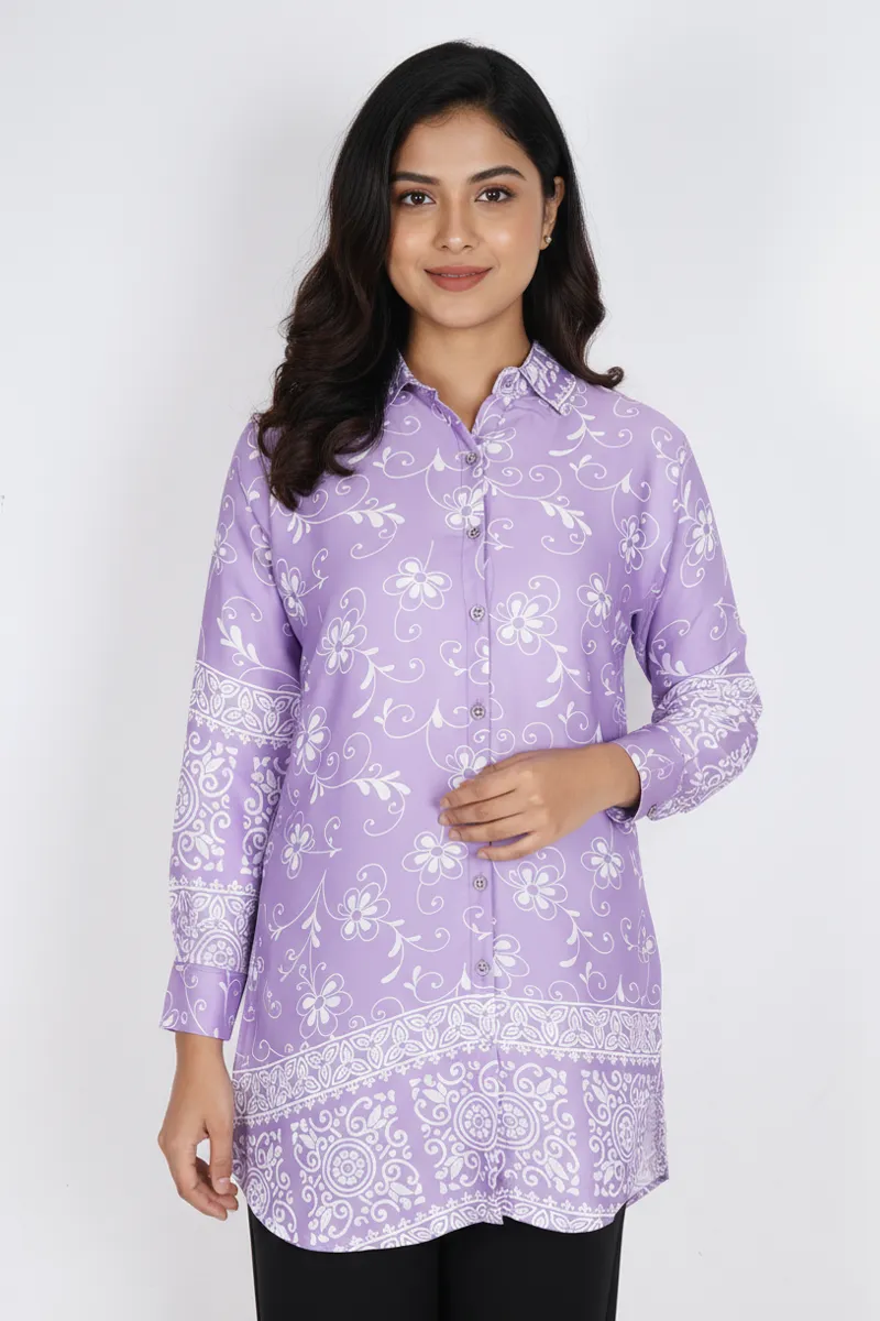 Rayon Floral Printed Shirt Style Top for Women CLW00273LAVXL